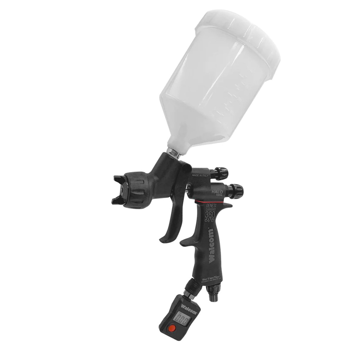 Genesi CARBONIO 360 EVO HALO CLEAR krāsošanas pistole (1.0 - 1.9 mm dīze; 680cc POM C; ar manometru; Walcom )