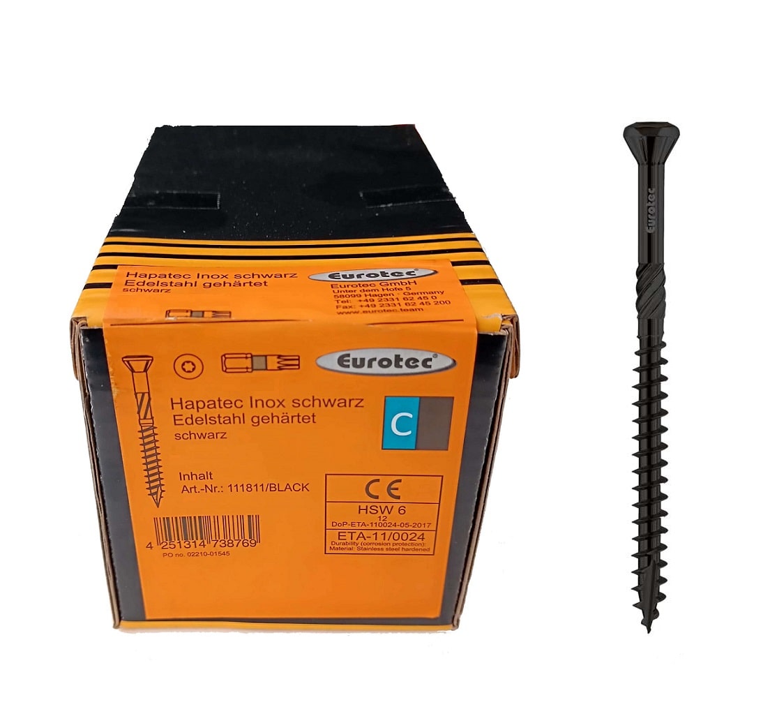 Eurotec Hapatec - Stainless Steel Wood Screws (5 x 50-100 mm) (200 pcs.) Black