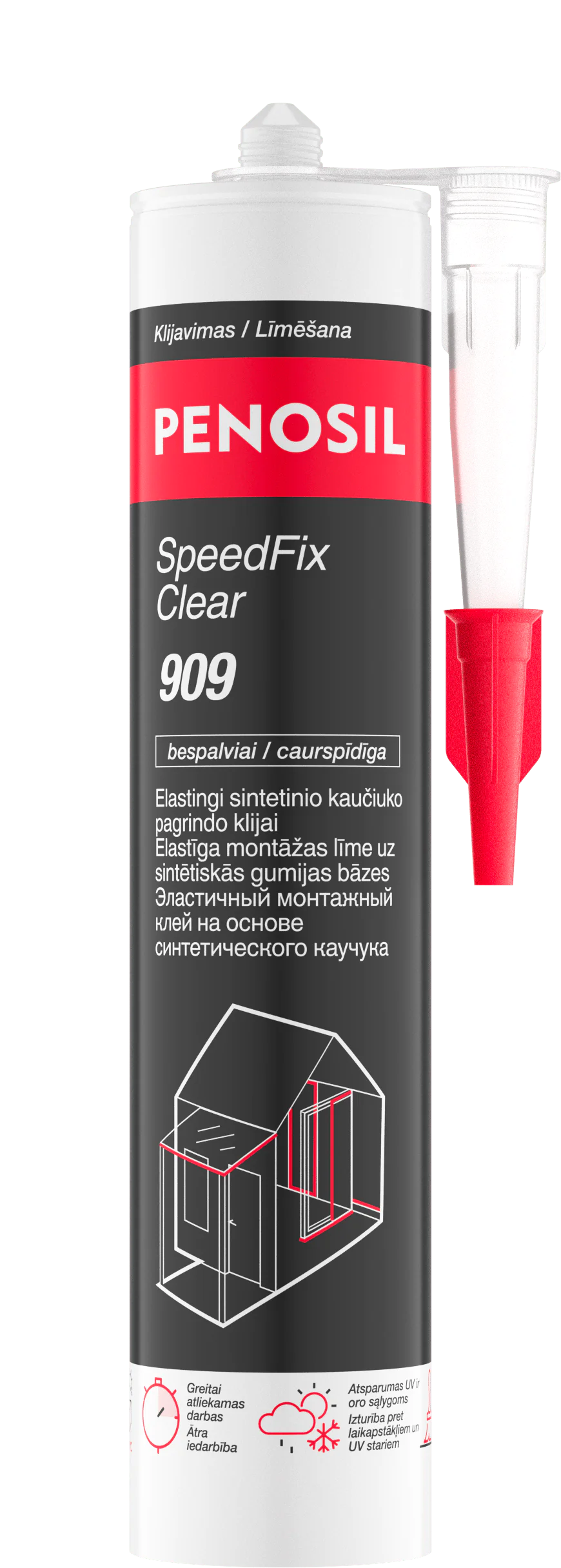 PENOSIL SpeedFix Clear 909 – Caurspīdīga elastīga montāžas līme 290 ml