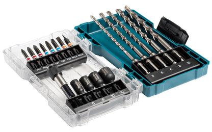 18 daļu urbju un uzgaļu komplekts ar SDS-PLUS – Makita E-07026-10 (10 komplekti ar displeju)