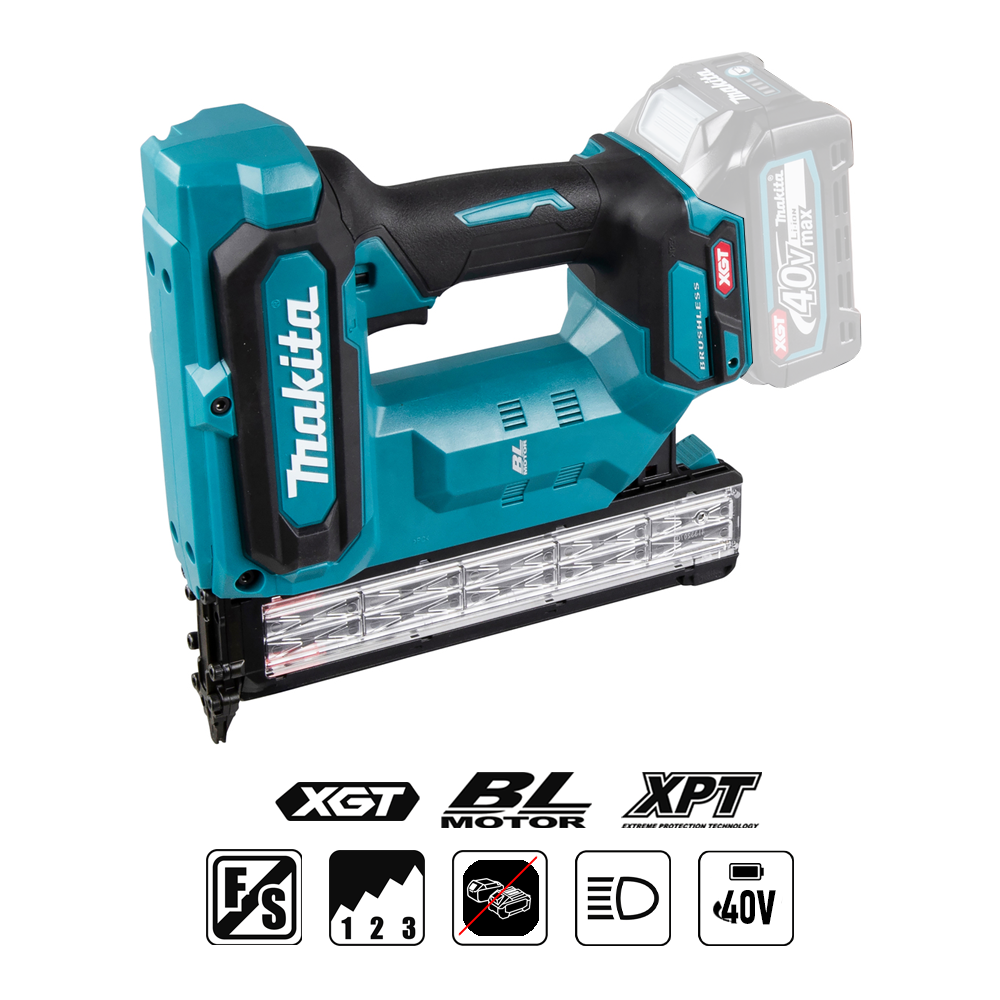 Makita XGT FN001G akumulatora apdares naglotājs 40Vmax – 18Ga, 15–40 mm