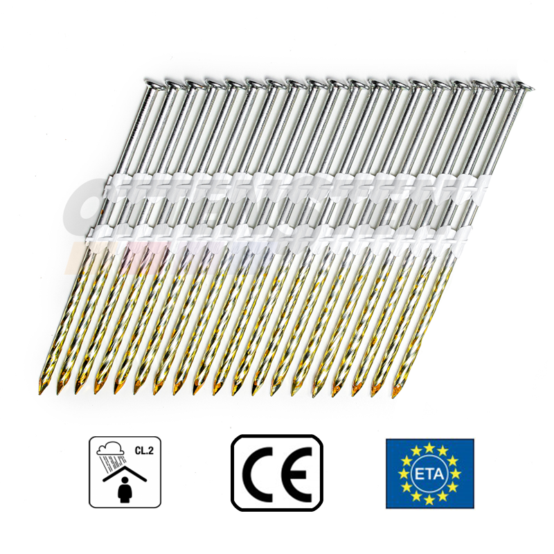 Construction Nails in Strips 3.8x130 mm; 21°; Galvanized 12mk; Full Head; Threaded (1000 pcs) - OTTENSTEN