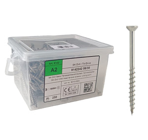 Nerūsējošā tērauda skrūves 4.2 X 42 - 56mm (terases skrūves, A2, TX20 galva, CE sertifikāts, 250 gab.)