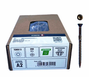 Brūnas skrūves kokam 4 mm A2 nerūsējošais tērauds TX