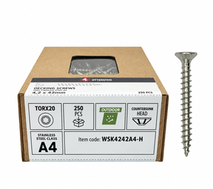 4PRO nerūsējošā tērauda terases un fasādes skrūves 4.2 mm x 42 mm (4.2x42), TX, A4, CE sertificētas.