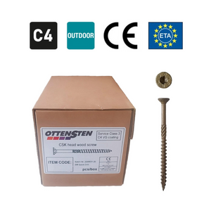 Skrūves kokam 5X70 - 100mm (C4 klase, 250 gab., fasādēm, terasēm, TX25; OTTENSTEN)