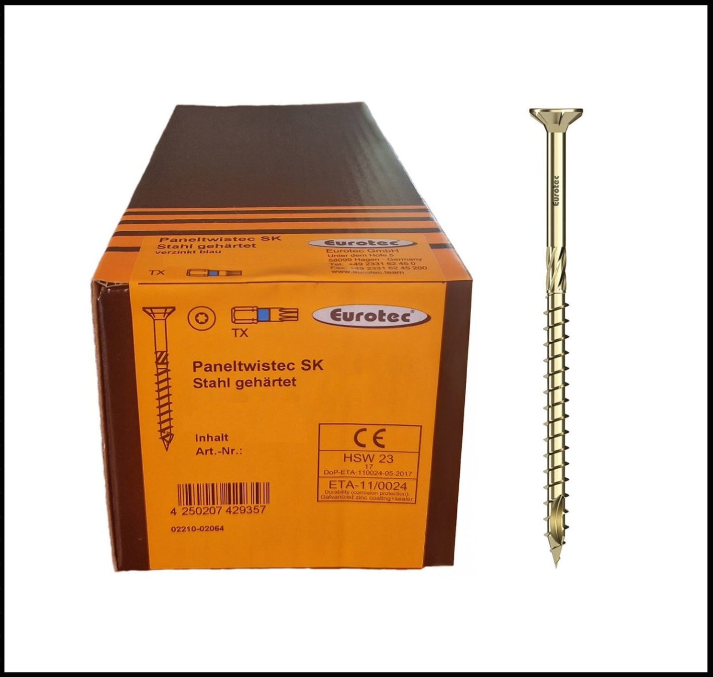 Eurotec Paneltwistec - Recessed Head Wood Screws, Zinc Coated (5 x 40-120 mm)