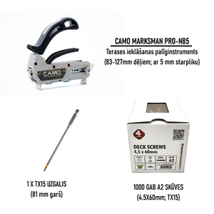 Terases montāžas starta komplekts – instruments, skrūves un uzgalis