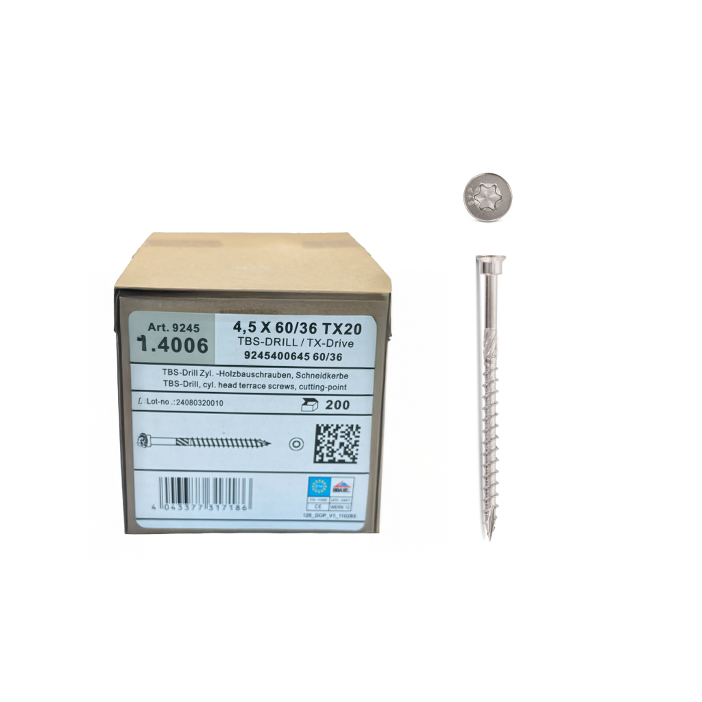 Deck Screws with Cylindrical Head 4.5X60mm | AISI 410, TX20