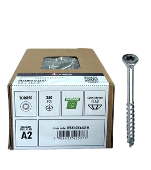 Stainless Steel Deck Screws 4.2 x 56mm (Deck Screws, Facade Screws TX20 Head, CE Certificate, A2, 250 pcs.)