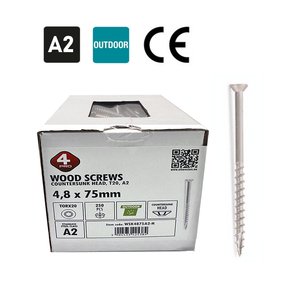 Nerūsējošā tērauda terases skrūves kokam 4.8 x 75mm, TX20 galva, ādrabiem, A2, 250 gab.