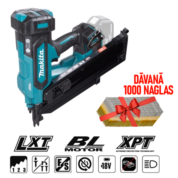 Makita DBN900 18V akumulatora konstrukciju naglotājs (50-90mm; 2.8-3.3mm; 34°; bez akumulatora) (1)