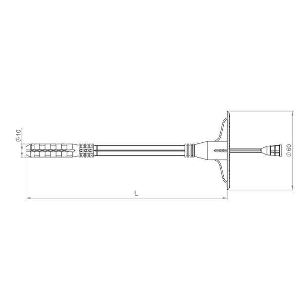 Izolācijas dībelis ar metāla naglu 10x260mm (60mm plāksni, īsā izplešanās zona) (2)