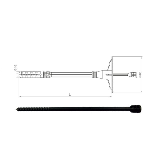 Izolācijas dībelis ar plastmasas naglu 10x200mm (60mm plāksni, īsā izplešanās zona) (2)